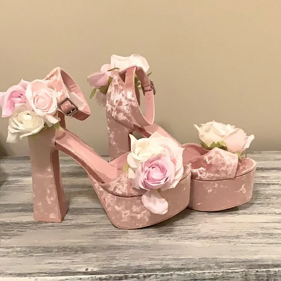 Sugar Thrillz Flower velvet heel from Dolls Kill